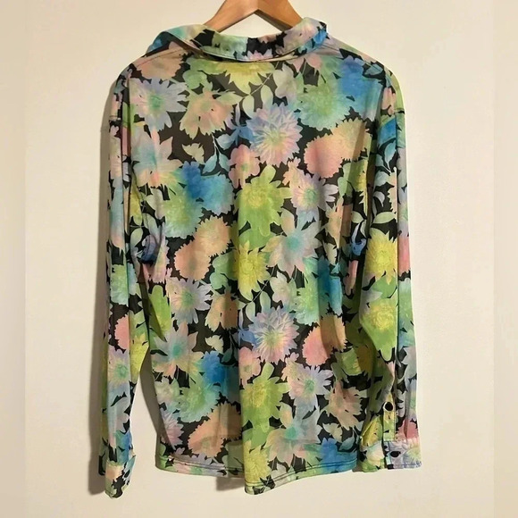 ✨NWT BP. Neon Floral Mesh Blouse Pride Gender Inclusive Button Up SMALL - Picture 4 of 5